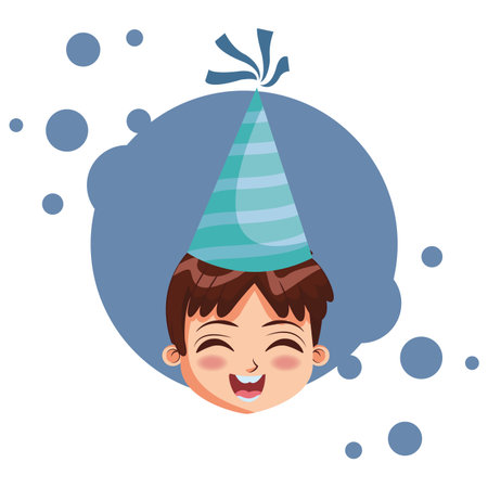 Boy with birthday hat cartoon  over blue grunge background vector illustration graphic designのイラスト素材