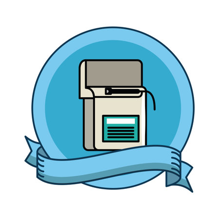 dental care floss with blue ribbon round icon cartoon vector illustration graphic designのイラスト素材