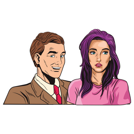 Pop art businessman and woman couple cartoon vector illustration graphic designのイラスト素材