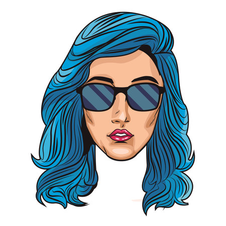 Pop art woman with sunglasses and blue hair cartoon vector illustration graphic designのイラスト素材