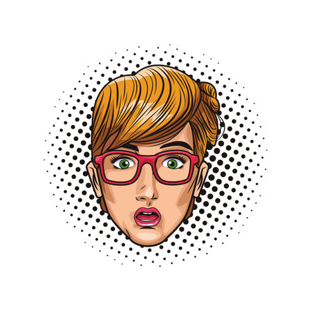 Pop art woman with glasses cartoon dotted backgroundのイラスト素材