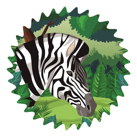 Zebra wild animal head in forest round label vector illustration graphic designのイラスト素材