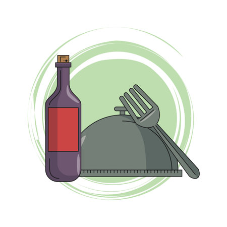delicious food with wine and restaurant cloche with fork cartoon vector illustration graphic designのイラスト素材