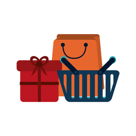 Shopping basket with gift box and bag vector illustration graphic designのイラスト素材