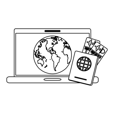 Online flight tickets and travel elements vector illustration graphic designのイラスト素材