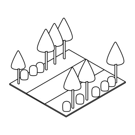 Park with footpath and trees isometric scenery vector illustration graphic designのイラスト素材