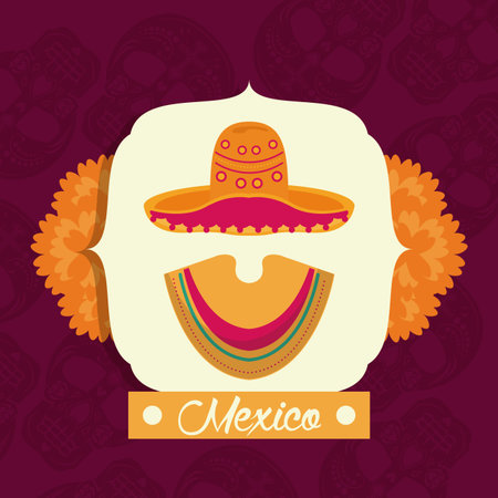 typical Mexican costume with ruana and hat vector illustration graphic designのイラスト素材