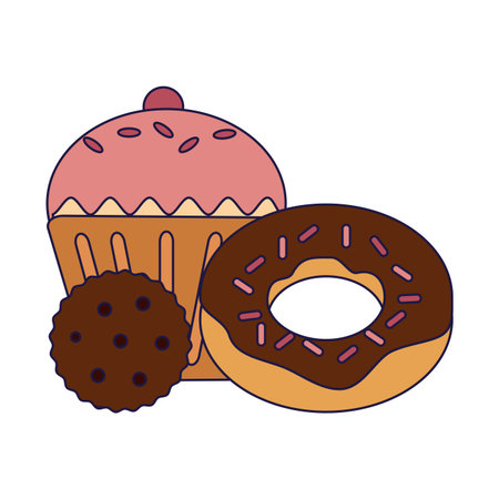 Desserts and bakery donut cupcake and cookies products vector illustration graphic designのイラスト素材