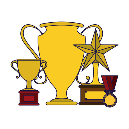 Set of trophy cups and award medal vector illustration graphic designのイラスト素材