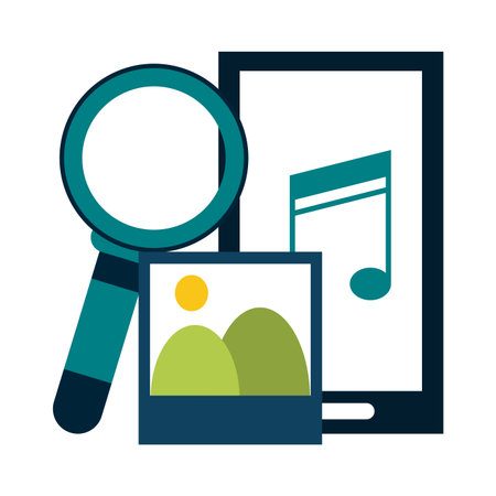 Smartphone with photo and magnifying glass vector illustration graphic designのイラスト素材