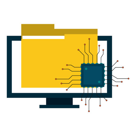 Computer and folder with microchip vector illustration graphic designのイラスト素材