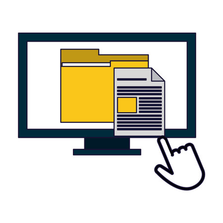 computer with document and cursor click hand vector illustration graphic designのイラスト素材