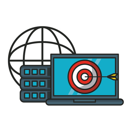 Laptop with target and global sphere vector illustration graphic designのイラスト素材