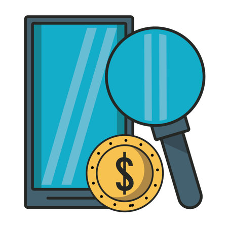 Smartphone with coin and magnifying glass vector illustration graphic designのイラスト素材