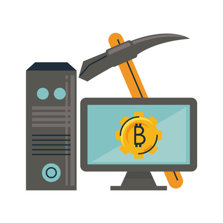 Bitcoin mining from computer and pick tool vector illustration graphic designのイラスト素材