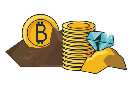 Bitcoin and diamonds mining vector illustration graphic designのイラスト素材