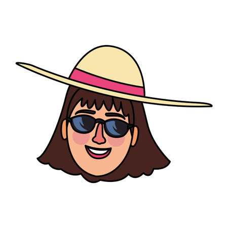 Woman with hat and sunglasses face cartoon vector illustration graphic designのイラスト素材