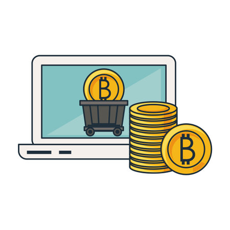 Bitcoin mining from laptop with coins vector illustration graphic designのイラスト素材