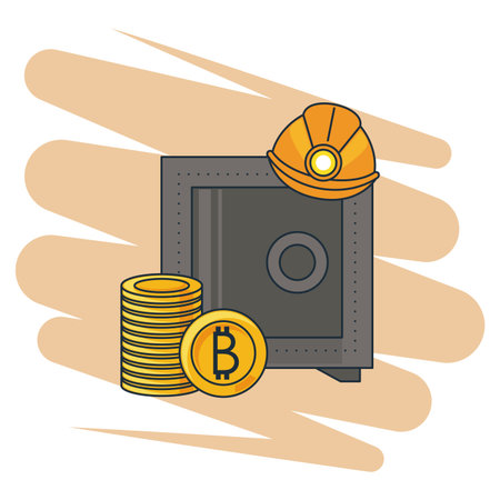 Bitcoin mining security with strongbox over grunge background vector illustration graphic designのイラスト素材