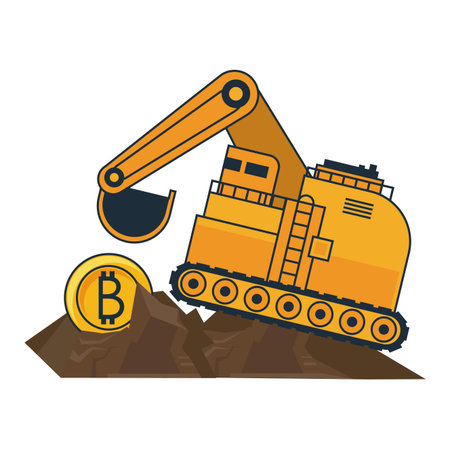 Bitcoin mining and backhoe machinery vehicle vector illustration graphic designのイラスト素材