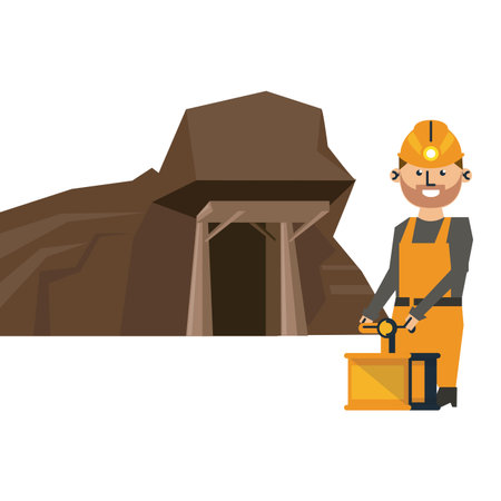 Mining cave and worker with detonator vector illustration graphic designのイラスト素材