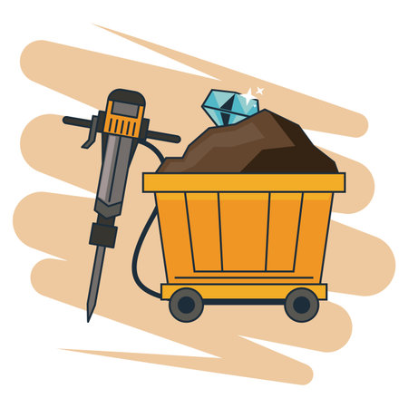 Mining cart with diamond and drill tool over grunge background vector illustration graphic designのイラスト素材