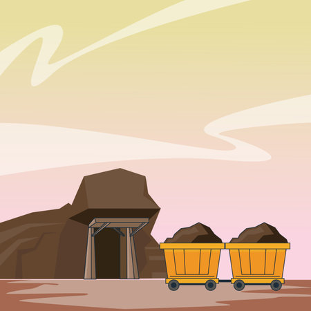 Mining cave and wagon carts at mine vector illustration graphic designのイラスト素材