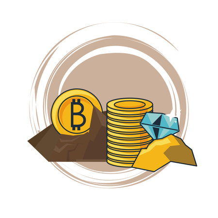 Bitcoin and diamonds mining over round icon vector illustration graphic designのイラスト素材