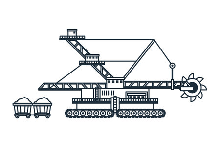 Mining machinery and wagon carts in black and white vector illustration graphic designのイラスト素材