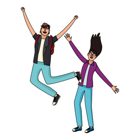 Happy woman and man friends couple vector illustration graphic designのイラスト素材