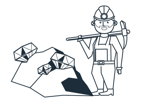 Mining worker with pick and diamonds mine vector illustration graphic designのイラスト素材