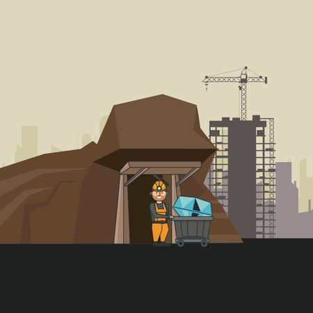 Mining pushing cart with diamond at mine on mine zone scenery vector illustration graphic designのイラスト素材