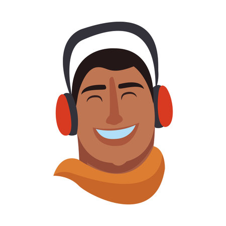 Man face smiling with winter earphones and scarf cartoon vector illustration graphic designのイラスト素材