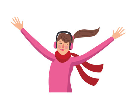 Happy woman in winter clothes vector illustration graphic designのイラスト素材