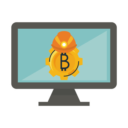 Bitcoin mining and investment gear and helmet on computer vector illustration graphic designのイラスト素材
