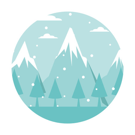Winter landscape scenery with mountains and pines round icon vector illustration graphic designのイラスト素材