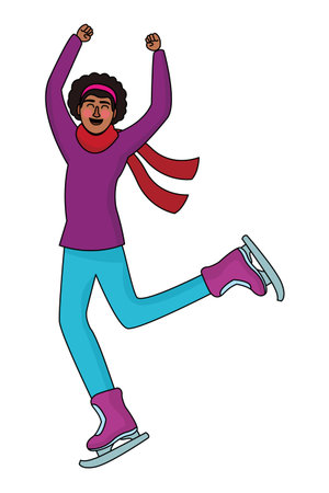 Happy woman in winter clothes with ice skates vector illustration graphic designのイラスト素材