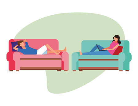 couple doing activities and free time at home vector illustration graphic designのイラスト素材