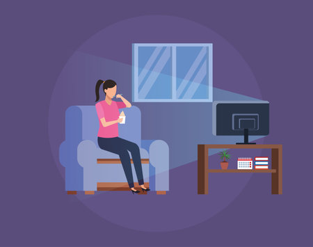 woman doing activities and free time at home vector illustration graphic designのイラスト素材