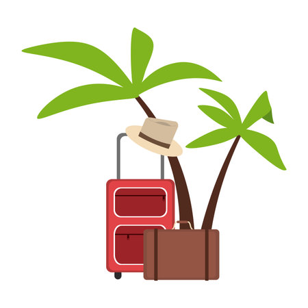 Travel and summer luggage suitcase and tree palms elementsのイラスト素材