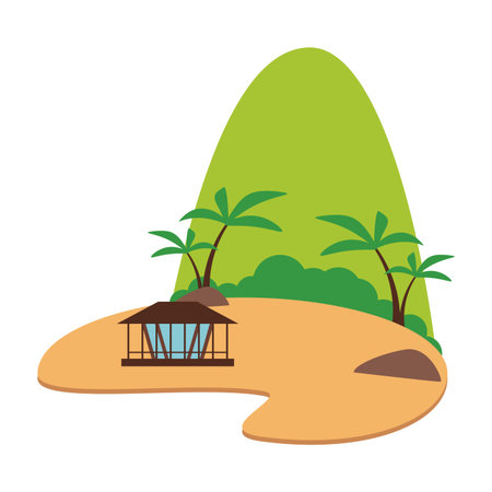 Beach and summer kiosk with palms vector illustration graphic designのイラスト素材