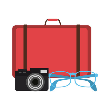 Travel and summer suitcase and camera with glasses elementsのイラスト素材