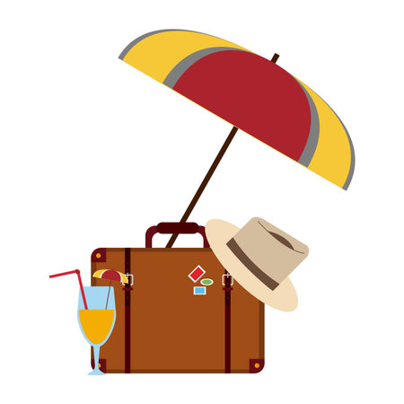 Travel and summer suitcase hat umbrella and cocktail elementsのイラスト素材