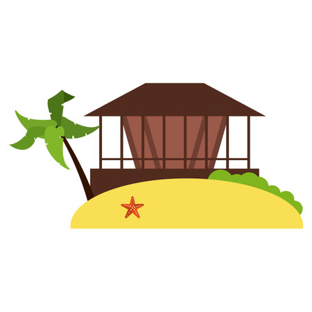 Beach and summer kiosk with palmsのイラスト素材