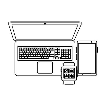 Laptop and smartphone with smartwatch vector illustration graphic designのイラスト素材
