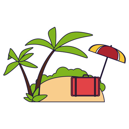 Travel and summer suitcase and umbrella on beach elements vector illustration graphic designのイラスト素材