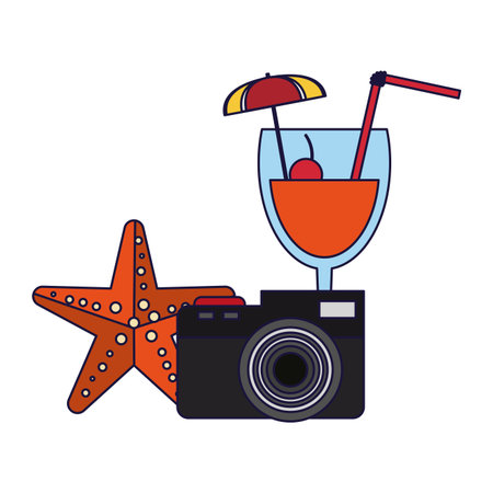 Travel and summer camera and sea star with cocktail elements vector illustration graphic designのイラスト素材