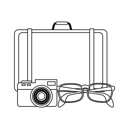 Travel and summer suitcase and camera with glasses elements vector illustration graphic designのイラスト素材