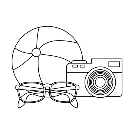 Travel and summer beach ball camera and glasses elements vector illustration graphic designのイラスト素材