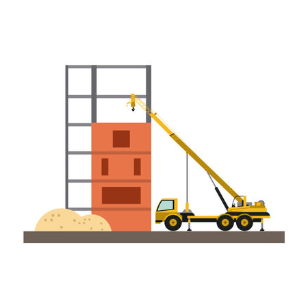 Construction truck with crane vehicle vector illustration graphic designのイラスト素材